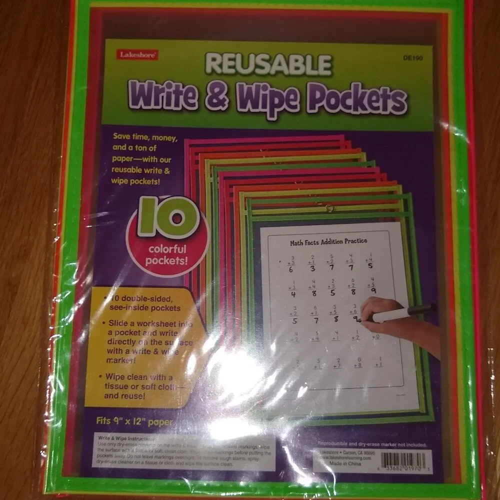 Lakeshore Learning Reusable Write & Wipe Pocket x 10 New
